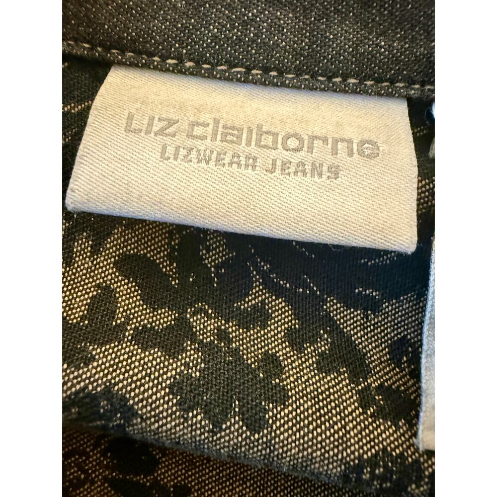Vintage 1990s Liz Claiborne Lizwear Black Denim Jacket M Cat Brooch OOAK - Picture 3 of 10
